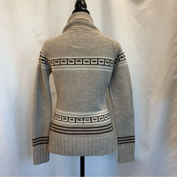 TRIPLE Five Soul beige brown reindeer Zipup jacket wool sweater Sz S - Picture 4 of 12